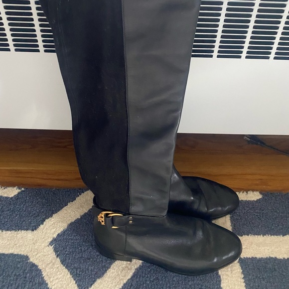 Black Tory Burch Leather and Suede Over the Knee Boots, Size 9 - Picture 2 of 6
